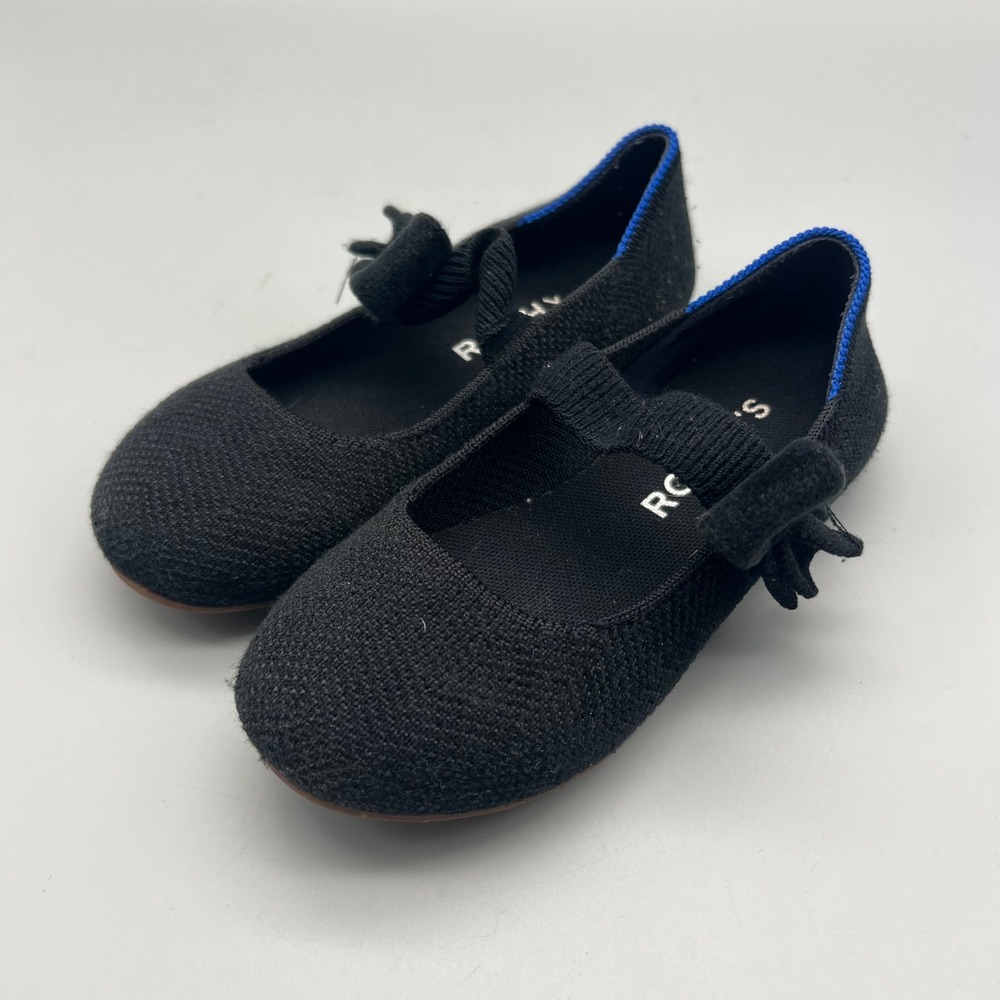 Rothy's Mary Jane Kids Size 12 Black Knit Bow Flat Shoes EUC